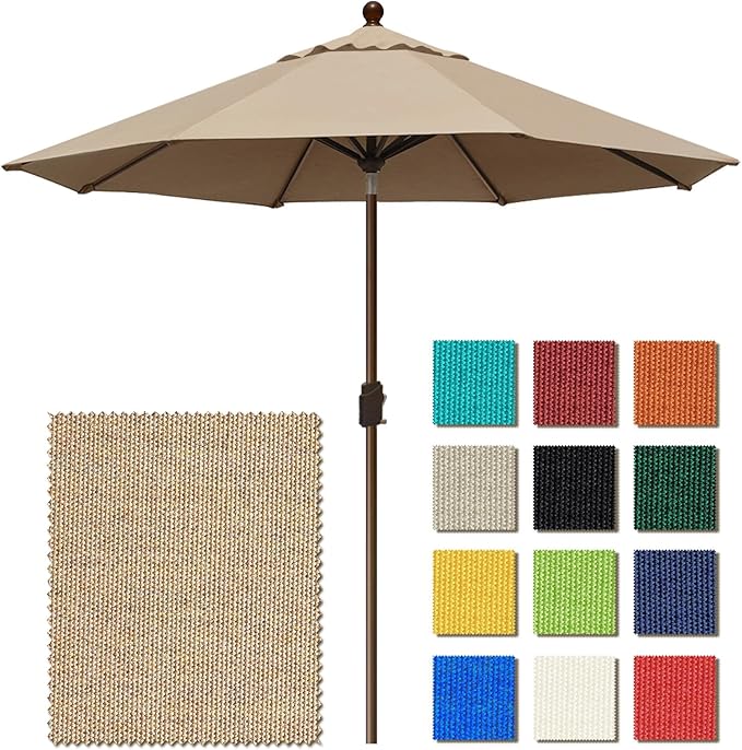 EliteShade USA 10-Year-Non-Fading 9Ft Market Umbrella Patio Umbrella Outdoor Table Umbrella with Ventilation, Heather Beige