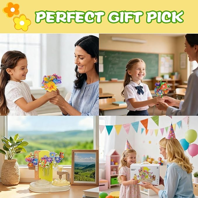 DIY Flower Bouquet Crafts Kit for Kids Ages 4-8, Fabric Flower Bouquets Toys, Arts and Crafts Flower Making Kit for Kids, Educational Creative Christmas Birthday Gift for 4 5 6 7 8 9 10 Year Old Girls