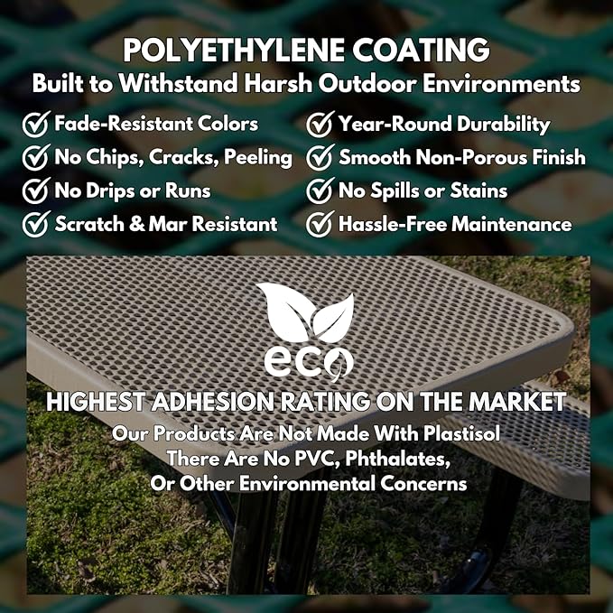 Coated Outdoor Furniture Heavy-Duty Portable Outdoor Picnic Table, Thermoplastic Coated Punched Steel Commercial-Grade Patio Dining Furniture Made in America (8ft Rectangular, Textured Black)