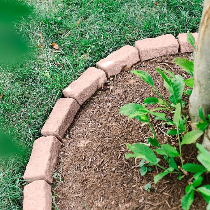 Beuta Landscape Edging | Garden Edging Border | Faux Stone Bricks for Lawn Edging, Flower beds, Pathways & Yard Edging– 1 Pack | Each Section Has 6 Bricks 48" L x 4" W x 2.25" H | 3 Spikes |Sandstone