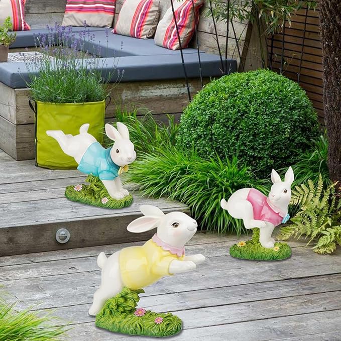 Braxio Bunny Decor Garden Outdoor Statues - Resin Large Leaping Bunny Decor Rabbit Statue Easter Decorations Garden Decor for Outside Yard 18.25 * 8.25 * 19 Inch