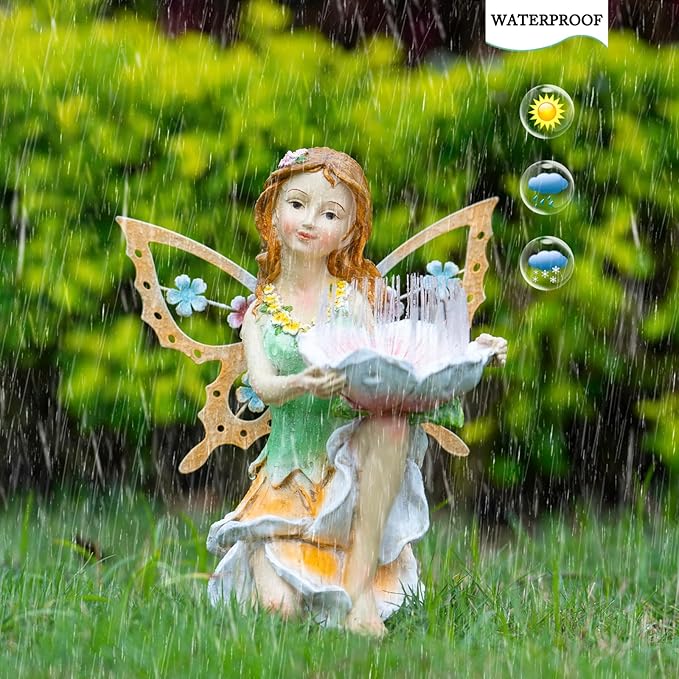 Garden Fairy Decor,Solar Outdoor Statues, Fairy Garden Accessories, Fairy Figurine for Outside Garden Gifts,Resin Ornaments for Patio Yard Lawn,Size6.5 x 5.12 x 9.45 inches