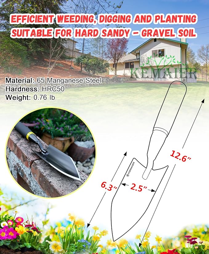Garden Shovel - Heavy Duty Gardening Hand Trowel, Carbon Steel Garden Trowel with Rubberized Handle, Trowel Garden Tool for Diligent Farmer Soil Planting Digging Transplanting