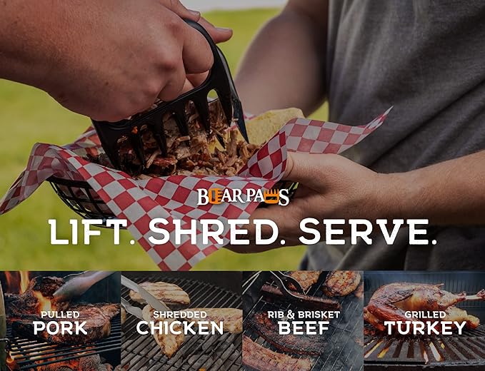 Bear Paws Meat Claws - The Original Meat Shredder Claws for Pulled Pork, USA Made - Easily Lift, Shred, Pull and Serve Pork, Chicken, Brisket and Turkey - Gift for Dad on Father's Day! (Black)
