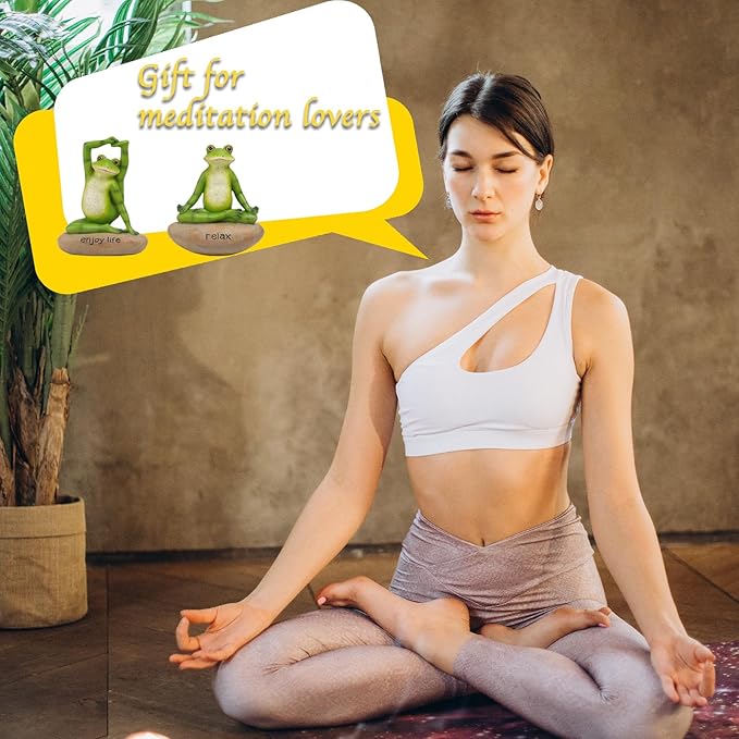 Garden Yoga Frog Decor Statues - 2 Pcs Figurines Statue Animal Decorative Sculptures Resin Garden Décor Meditation for Home 4.5 * 4 * 6 Inch