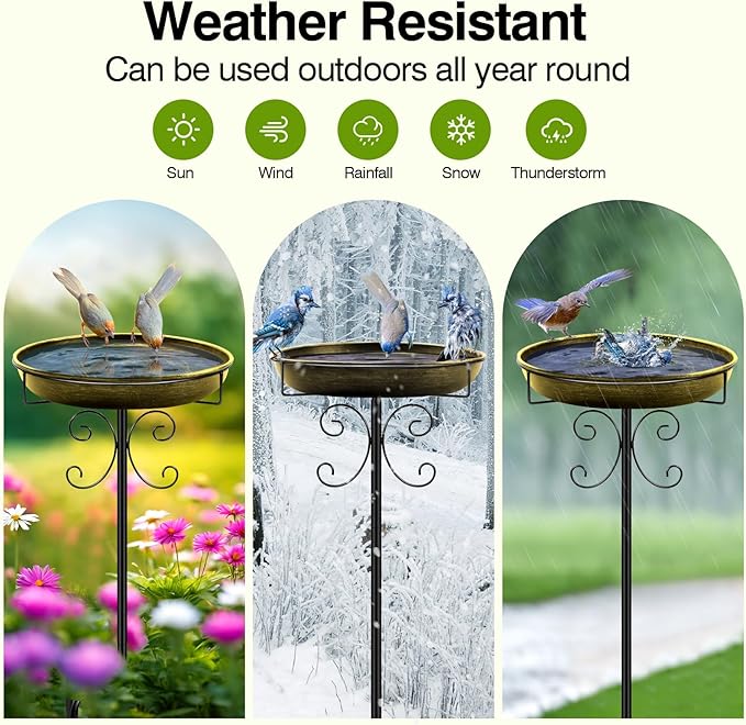 Daoeny 35In Metal Bird Bath for Outside, Vintage Bird Bath Bowl, Detachable Birdbath & Birdfeeder with 5 Prongs Base Stake, Bird Baths for Outdoors Garden Yard Lawn Decor (Antique Golden)