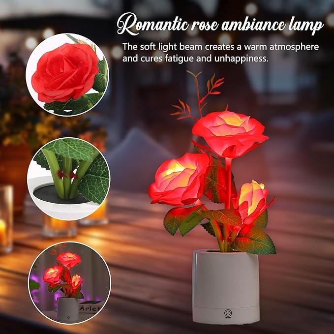 Sunflower LED Lamp for Womens Gifts, for Womens Mom Wife Friends Her Christmas Anniversary Birthday Gifts, Perfect Ideal for Bedroom Ambiance Charming Gifts (RED)