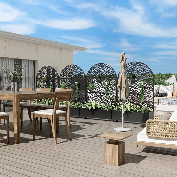 Casaphoria Metal Raised Garden Bed with Trellis and Wheels, 72"x47"x16" Arched Planter Box for Climbing Plants, Vegetables & Vines, Features Drainage Holes and Privacy Screen (Black-Spring)