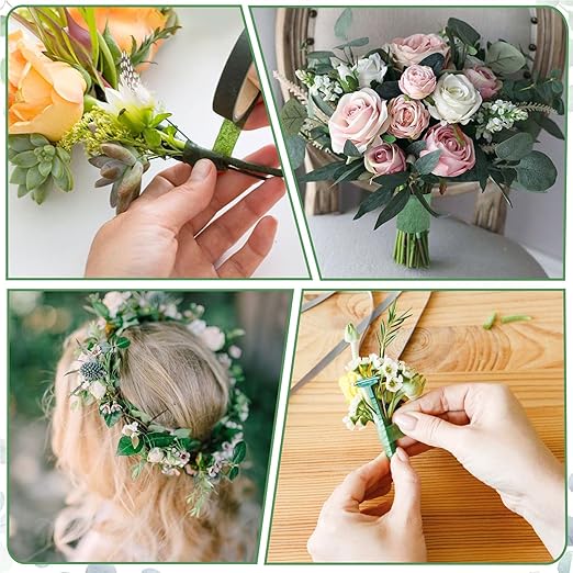 Phinus 9 Rolls Floral Tape, 1/2 Inch x 30 Yard Flower Tape, Green Floral Tape for Floral Crafts Supply, Bouquet Stem Wrapping, Wedding Bouquet (Dark Green and Green)