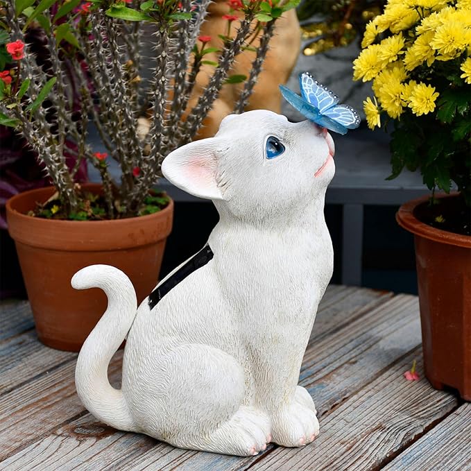Cat Garden Figurines Outdoor Decor Solar Statue with LED Lights for Patio Lawn Yard Art Decoration Housewarming Garden Gift