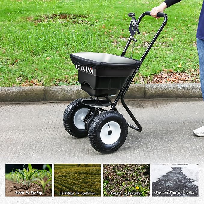 DNA MOTORING 80lb Walk-Behind Broadcast Spreader 36KG/29L Capacity, Garden Seeder with Wheels, for Residential Farm Seeding, TOOLS-00469