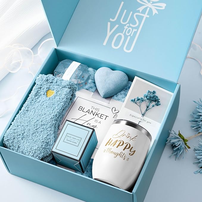 Self Care Get Well Soon Gifts for Women, Luxury Ocean Spa Gift Basket with Flannel Blanket - Unique Birthday Valentines Mother's Day Christmas Gifts for Mom Wife Girlfriend Best Friend Sister Her