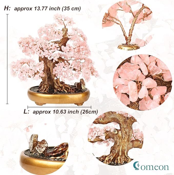 Feng Shui Money Tree Large Crystal Quartz Lucky Tree Gem Tree for Office Home Feng Shui Decoration for Wealth/Fortune and Luck (Rose Quartz)