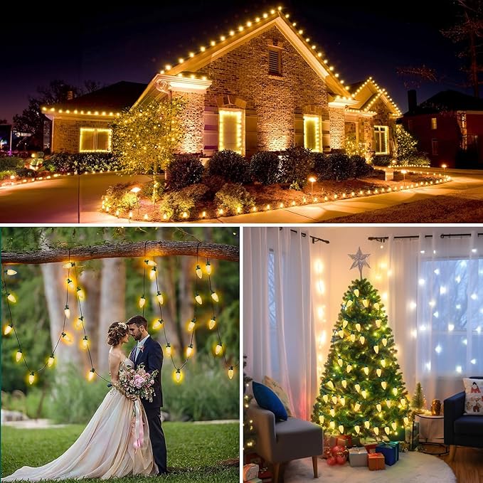 C9 LED Christmas Lights, 67FT 100 Bulbs Outdoor Christmas Decorations for House Waterproof String Lights Extendable Green Wire Fairy Lights for Patio Xmas Garden Party Wedding Indoor Warm White