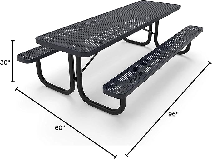 Coated Outdoor Furniture Heavy-Duty Portable Outdoor Picnic Table, Thermoplastic Coated Punched Steel Commercial-Grade Patio Dining Furniture Made in America (8ft Rectangular, Dark Blue)