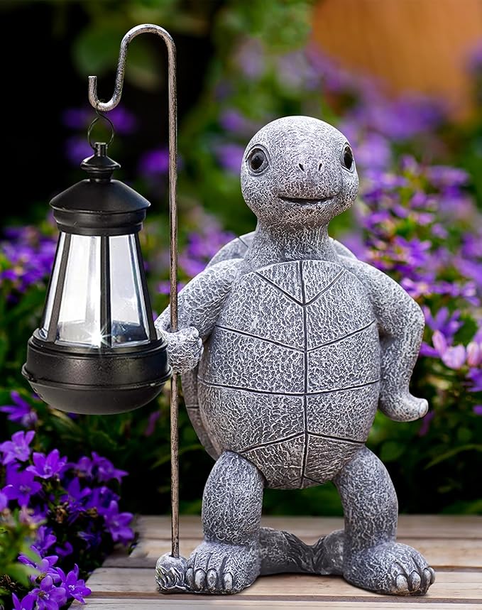 Garden Turtle Statue with Solar Lantern - Outdoor Garden Decor for Outside Yard Patio Balcony Lawn Decor - Unique Gardening Gifts for Mom Grandma