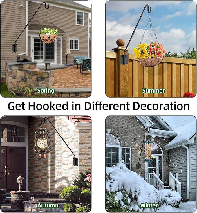 Deck Hook Wall Mounted,Extended Plant Hanger Outdoor,Bird Feeder Hanger-Metal Fence Shepherds Hooks Bracket for Hanging Hummingbird Feeder,Planter,Flower Baskets,Lantern-360°Rotating Pole