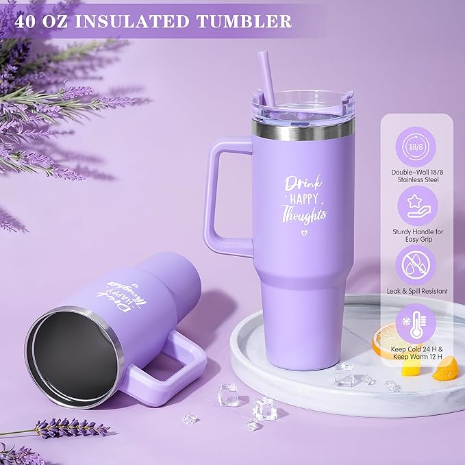 Birthday Gifts for Women Self Care Get Well Soon Gifts, Lavender Relaxing Spa Gift Basket - Care Package w/ Luxury Flannel Blanket & 40 oz Tumbler, Mother's Day Christmas Gift for Mom Her Wife Sister