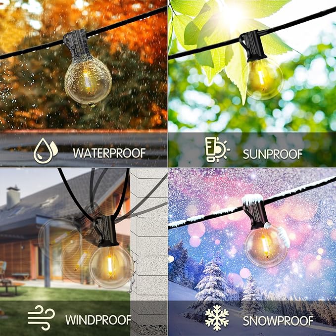 DAYBETTER 200FT Solar String Lights Outdoor Waterproof with Remote,100 LED Bulbs Dimmable&Timer,Patio Lights 3 Installation-Clips,Stakes&Nails for Outside Porch Garden Backyard Bistro