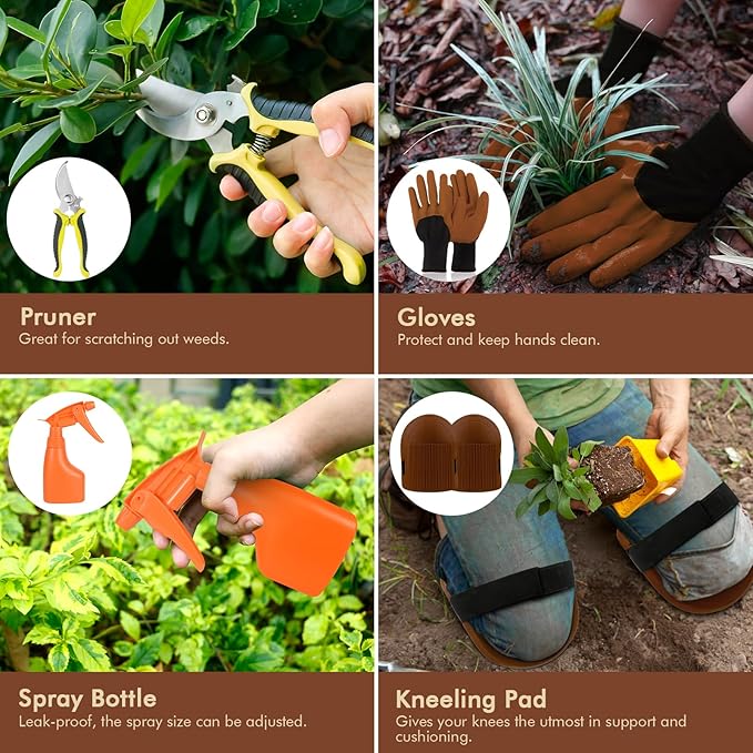 Gardening Tools - YAUNGEL 10 Pcs Garden Tool Set, Heavy Duty Stainless Steel Gardening Supplies Hand Tools with Wooden Handle, Storage Tote Bag, Ideal Gardening Gifts for Women and Men, Pink