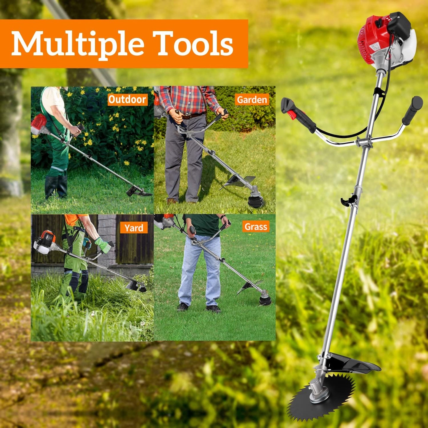 58CC Weed Wacker, Weed Eater Gas Powered 4 in 1 Cordless, String Trimmers 2-Cycle Gas Brush Cutter Weed Wacker Straight Shaft Gas Grass Trimmer for Lawn and Garden Care Trimming