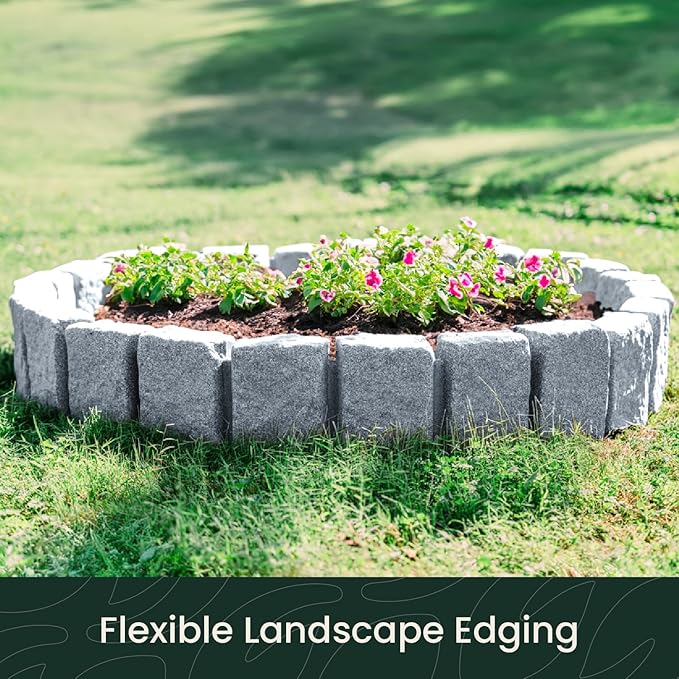 Beuta Landscape Edging | Garden Edging Border | Faux Stone Block XL for Lawn Edging, Flower Beds & Yard Edging – 10 Pack | Each Section Has 6 Blocks 48" L x 4" W x 9.5" H | 30 Spikes | Greystone