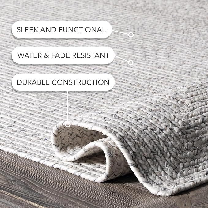 nuLOOM 6' x 9' Solid Hand Braided Indoor/Outdoor Area Rug, Pet-Friendly, High Traffic, Weather Resistant, for Patio, Balcony, Bedroom, Living Room, Dining Room, Wynn Ivory