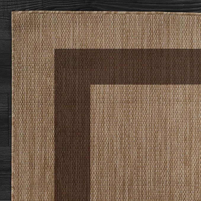 CAMILSON Outdoor Rug 9x12 - Large Modern Outside Rugs for Patios Porches Waterproof Durable Washable Non-Shedding, Easy-to-Clean Indoor Outdoor Area Carpet (9 x 12, Bordered - Jute)