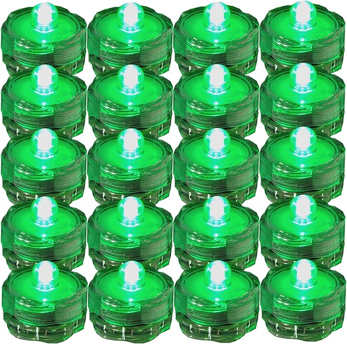 Bright LED Floral Tea Light Submersible Lights for Party Wedding (Green, 20 Pack)