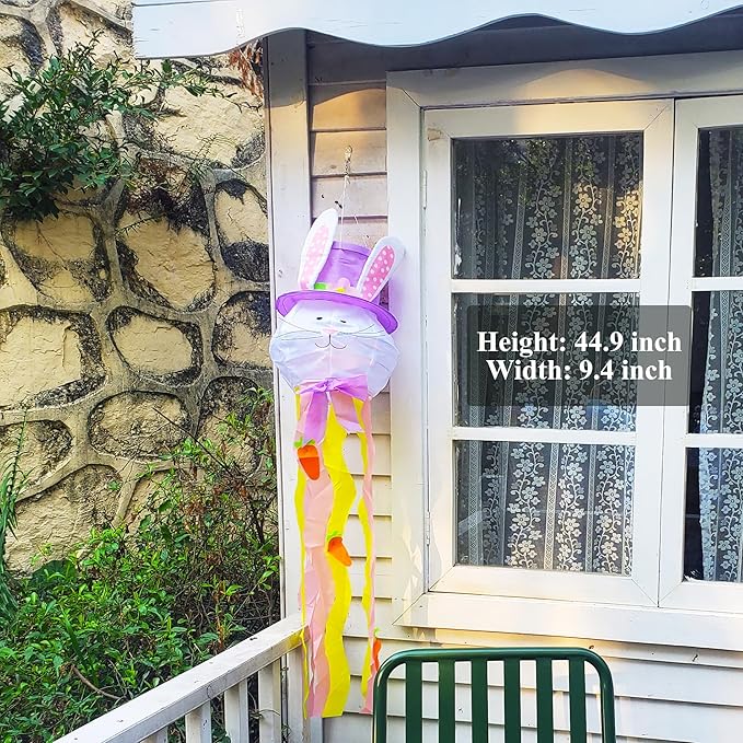 Easter Windsock Bunny Wind Socks Enduring Wind Socks for Outdoor Hanging Yard and Party Winter Festival Garden Décor 44.9 Inch