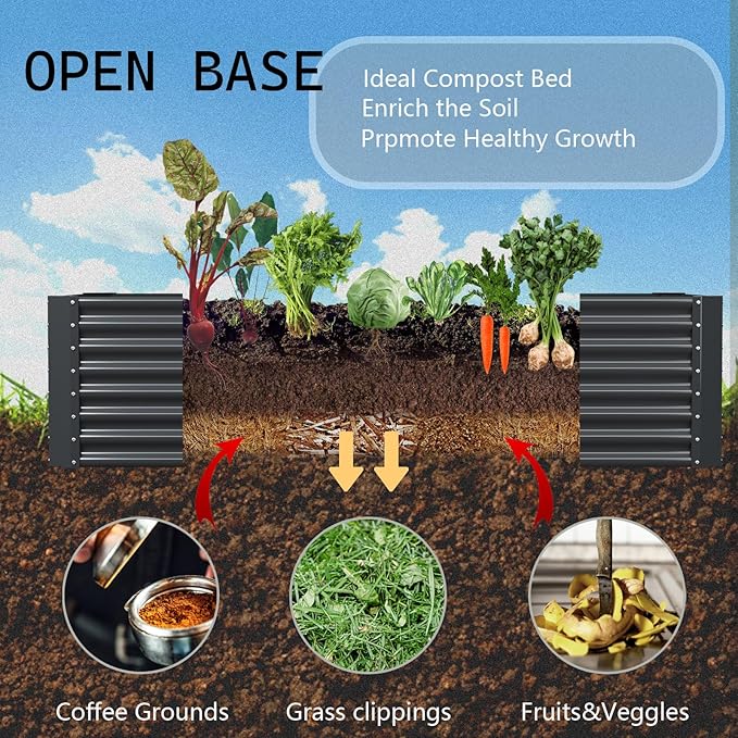 8x4x2ft Galvanized Raised Garden Bed Outdoor, Metal Garden Bed for Vegetables, Above Ground Garden Box for Flower, Steel Raised Beds for Gardening - Dark Gray