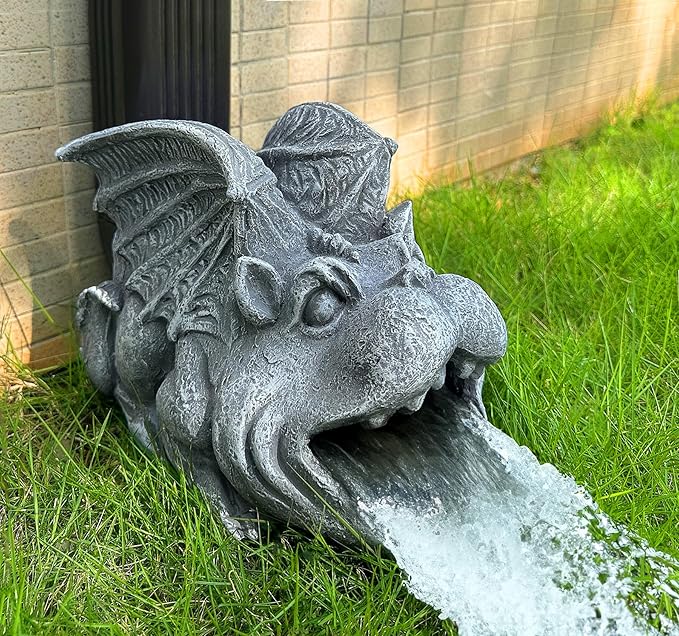 Gothic Gargoyle Statue Decor, Gutter Downspout Splash Block & Diverter, Lifelike Garden Rain Downspout Diverter, 3"x4" Decorative Gutter Extension, Outdoor Gargoyle Statues, Unique Home Accent