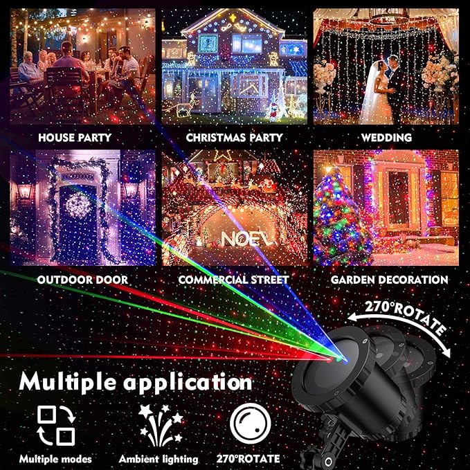Christmas Laser Lights Outdoor, Red Green Blue Christmas Projector Lights Outdoor,with Wireless Remote Control, for Light ShowIndoor/Outdoor Garden, Courtyards, Party(XB-MTX)