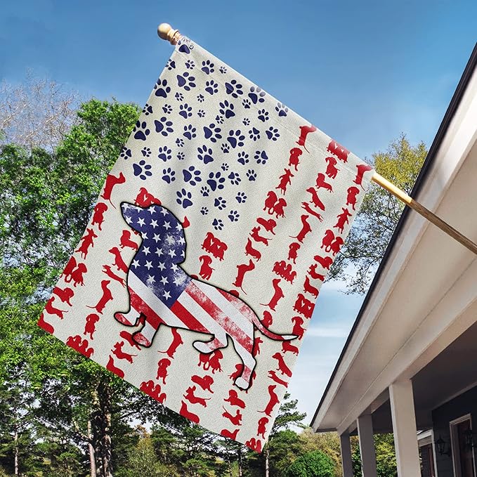 FLAGWIX Patriot American Dog Flags, Dachshund Dog Lover American Double Sided Flag - 4th of July Decorations For Home, Outside, House Flag 30x40 - Heavy Duty Canvas, Decorative Indoor Outdoor Flag