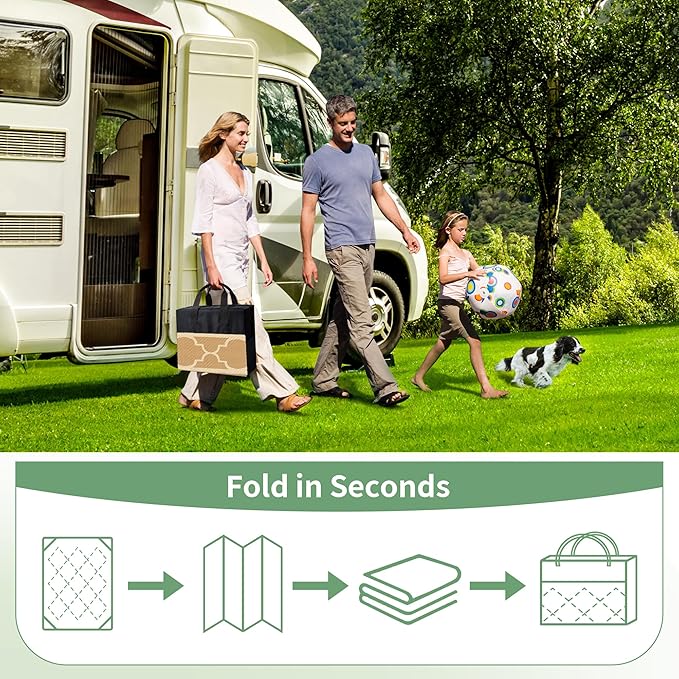 GENIMO 6' x 9' Outdoor Rug Waterproof for Patio Decor, Foldable Reversible Plastic Straw Area Rugs Mat for Camper, Outside Carpet for Rv, Deck, Porch, Picnic, Beach, Balcony, Brown & Beige