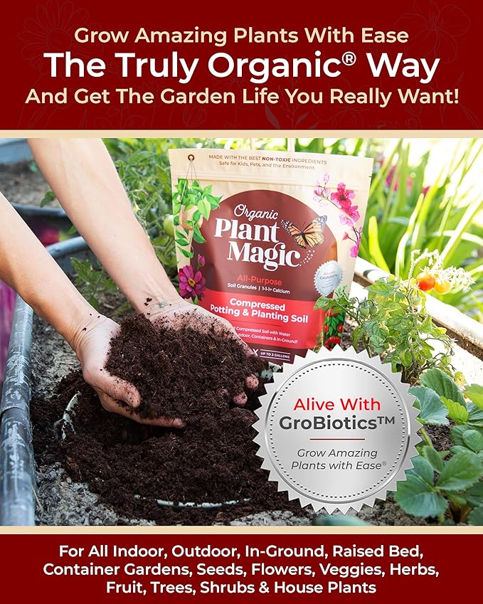 Compressed Organic Potting Soil: 100% Organic, Expands Up to 4X with Water, Nutrient-Dense Plant Food Derived from Worm Castings, Types of Plants, Kid & Pet Safe (Two 2 lb Bags)