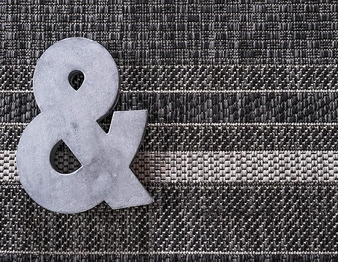 Unique Loom Outdoor Border Collection Area Rug - Soft Border (8' x 11' 4" Rectangle Black/Ivory)