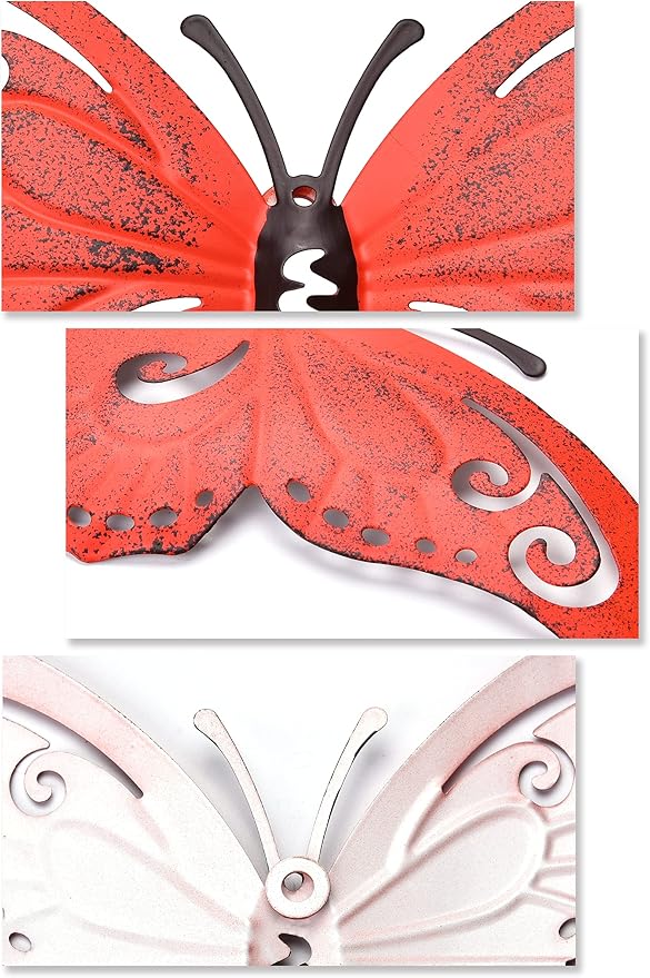 EASICUTI Metal Butterfly Wall Decor Butterfly Wall Art Hanging Sculpture For Indoor Outdoor Home Bathroom Living Room Bedroom Or Porch Patio Fence Yellow Red Blue 3 Pack 9.4" L x 7.5" H