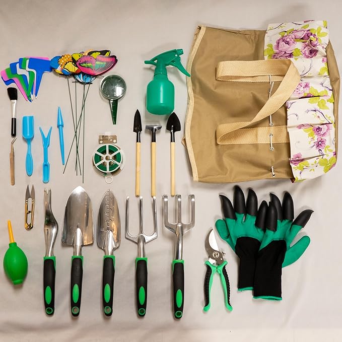 Garden Tool Set, Heavy Duty Aluminum Gardening Tools, Ergonomic Non-Slip Hand Tools for Women Men, Included Succulent Tools Set, Storage Tote Bag, Gifts for Garden Lovers
