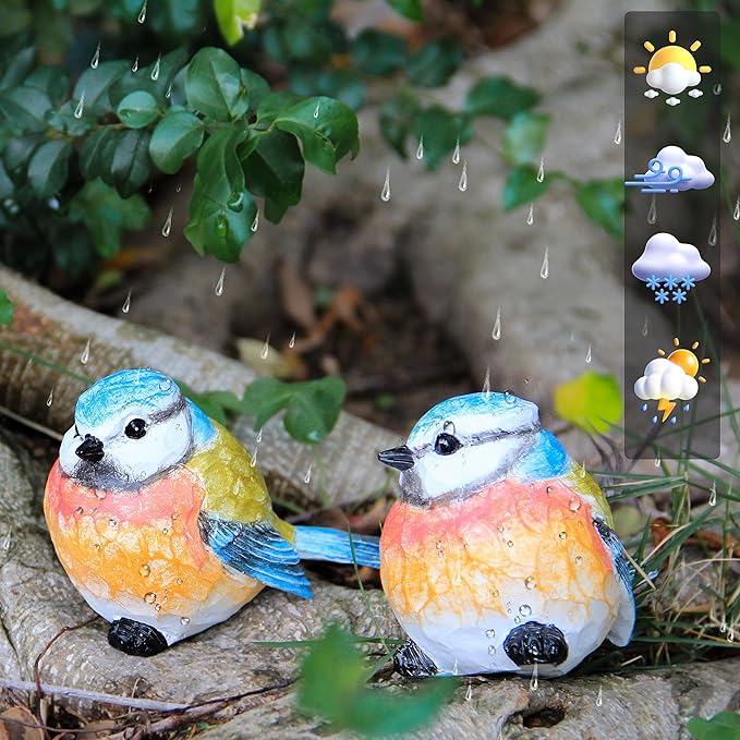 Bird Statue for Garden Decoration,A Set of 2 Pieces Garden Sculptures & Statues,Animal Bird Figurine for Outdoor Yard Porch Lawn Patio Shelf Bookshelf Decor,Small Bird Ornament