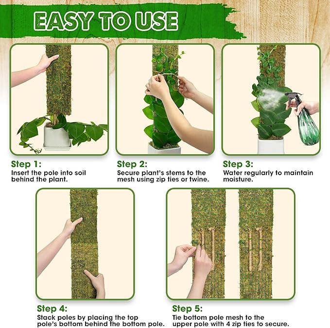 DUSPRO Flat Mesh Moss Poles for Climbing Plants Monstera Stackable Moss Pole for Plants with Real Moss Moss Plant Pole for Potted Plants Handmade Moss Stick for Indoor Plants Grow Upward 2 Pack 22”