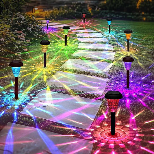 Garden Decor Solar Lights Outdoor Waterproof Outdoor Decor Solar Pathway Lights Color Changing Light for Patio Driveway Walkway Yard Backyard Lawn Landscape Decor (8 Pack)