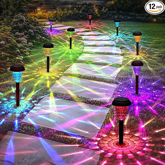 Garden Decor Solar Lights Outdoor Waterproof Outdoor Decor Solar Pathway Lights Color Changing Light for Patio Driveway Walkway Yard Backyard Lawn Landscape Decor (12 Pack)