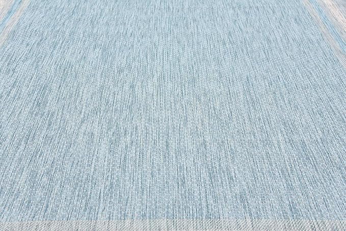 Unique Loom Outdoor Border Collection Area Rug - Soft Border (8' x 11' 4" Rectangle, Aquamarine/ Ivory)