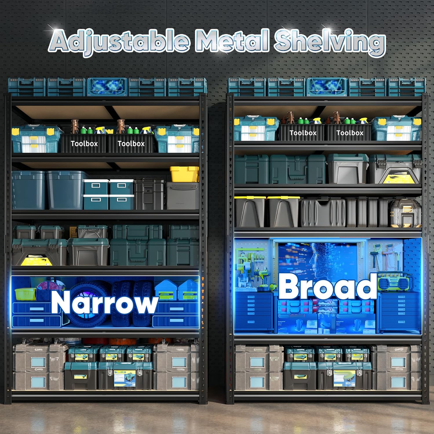 84" H Garage Shelving, 6 Tier Storage Shelves Load 3000 lbs, Adjustable Garage Shelves, Metal Shelving Unit for Warehouse, Basement, Pantry, 40" Wx 16" D x 84" H, Black