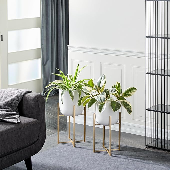 CosmoLiving by Cosmopolitan Metal Indoor Outdoor Planter Dome Large Planter Pot with Removable Stand, Set of 2 Planters 20", 22"H, White