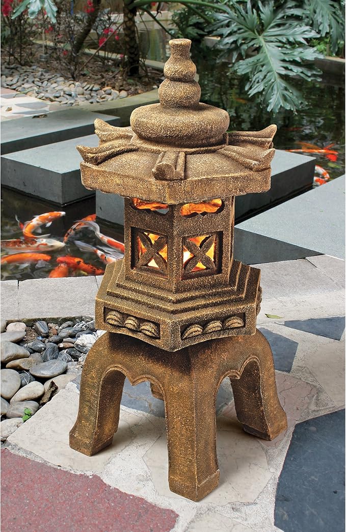 Design Toscano SS8577 Sacred Pagoda Lantern Asian Decor Garden Statue, Large, Gothic Stone