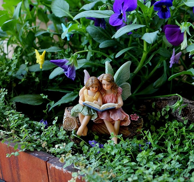 Fairies for Fairy Garden, Fairy Garden Accessories for a Garden - Garden Fairies for a Miniature Fairy Garden - Cute Fairy Garden Fairies, Sitting Sister Fairies