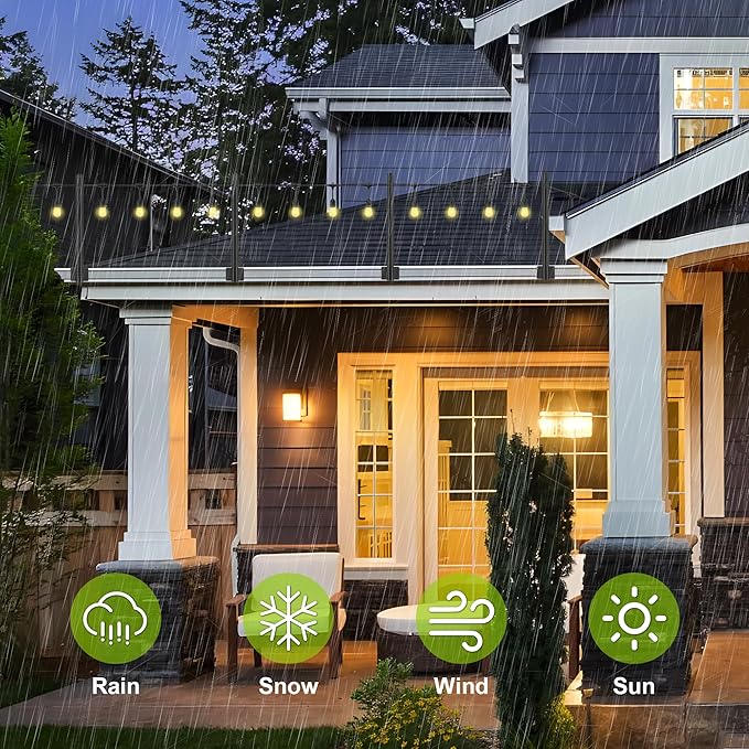 Suchtale 4 Pack 1.3 FT String Light Poles, Suspension Outdoor Fence Post Lights with Clip and Bracket, Outside String Lights Hanging, Wall Mounting Stand for Patio Garden Backyard Wedding Party, Black