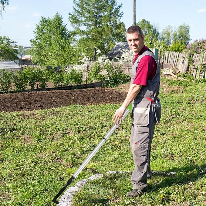 Adjustable Crack Weeder with 42.1IN Long Handle, L-Shaped Blade Serrated Edges for Digging Roots,Cutting Weeds,Removing Moss Between Driveway and Sidewalk Cracks
